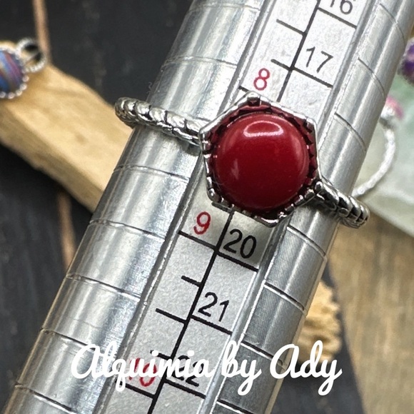 Alquimia Red Silver Hexagonal Gemstone Ring - Picture 2 of 3